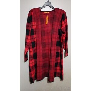 Belldini Hooded Checkered Plaid Coatigan Sweater Red/Black Size 2X New with Tags